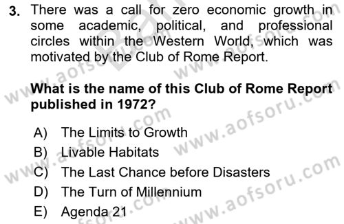 Urban and Enviromental Policy Dersi 2024 - 2025 Yılı (Final) Dönem Sonu Sınav Soruları 3. Soru