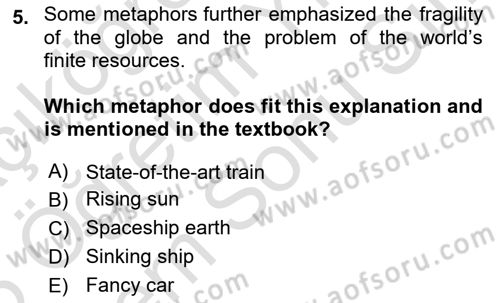 Urban and Enviromental Policy Dersi 2024 - 2025 Yılı (Final) Dönem Sonu Sınav Soruları 5. Soru