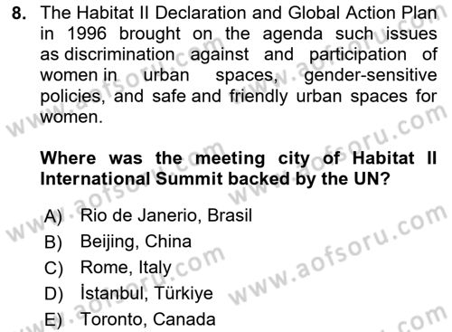 Urban and Enviromental Policy Dersi 2024 - 2025 Yılı (Final) Dönem Sonu Sınav Soruları 8. Soru