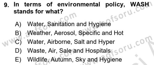 Urban and Enviromental Policy Dersi 2024 - 2025 Yılı (Final) Dönem Sonu Sınav Soruları 9. Soru