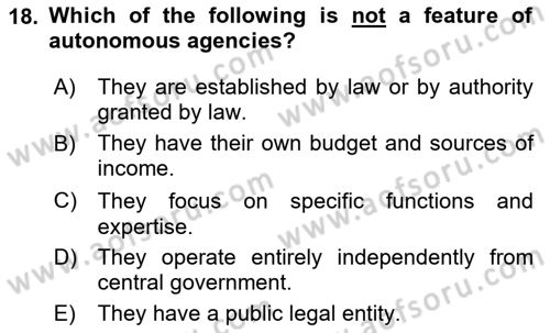 Turkish Public Administration Dersi 2024 - 2025 Yılı (Vize) Ara Sınav Soruları 18. Soru