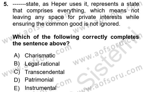 Turkish Public Administration Dersi 2024 - 2025 Yılı (Vize) Ara Sınav Soruları 5. Soru