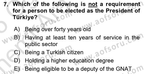 Turkish Public Administration Dersi 2024 - 2025 Yılı (Vize) Ara Sınav Soruları 7. Soru