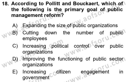 Turkish Public Administration Dersi 2024 - 2025 Yılı (Final) Dönem Sonu Sınav Soruları 18. Soru