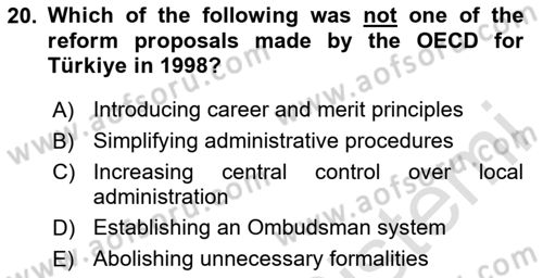Turkish Public Administration Dersi 2024 - 2025 Yılı (Final) Dönem Sonu Sınav Soruları 20. Soru