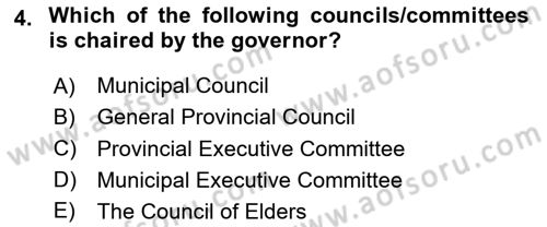 Turkish Public Administration Dersi 2024 - 2025 Yılı (Final) Dönem Sonu Sınav Soruları 4. Soru