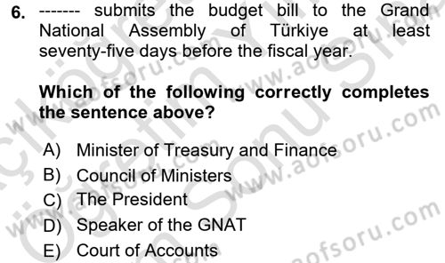 Turkish Public Administration Dersi 2024 - 2025 Yılı (Final) Dönem Sonu Sınav Soruları 6. Soru