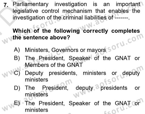 Turkish Public Administration Dersi 2024 - 2025 Yılı (Final) Dönem Sonu Sınav Soruları 7. Soru