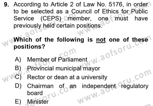 Turkish Public Administration Dersi 2024 - 2025 Yılı (Final) Dönem Sonu Sınav Soruları 9. Soru