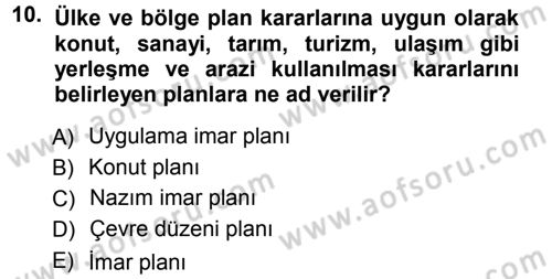 Kentleşme ve Konut Politikaları Dersi 2012 - 2013 Yılı (Vize) Ara Sınavı 10. Soru