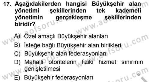 Kentleşme ve Konut Politikaları Dersi Ara Sınavı Deneme Sınav Soruları 17. Soru