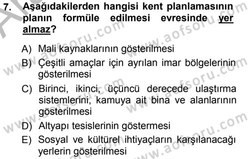 Kentleşme ve Konut Politikaları Dersi Ara Sınavı Deneme Sınav Soruları 7. Soru