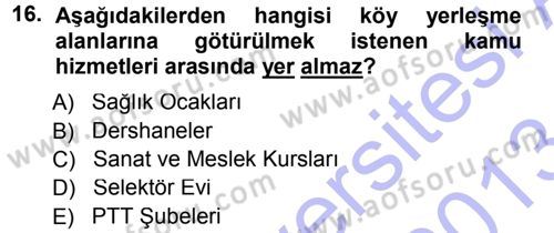 Kentleşme ve Konut Politikaları Dersi 2012 - 2013 Yılı (Final) Dönem Sonu Sınav Soruları 16. Soru