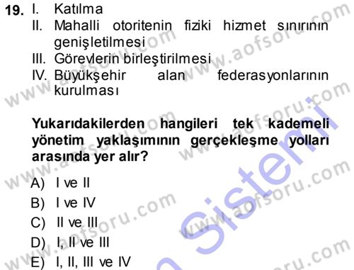 Kentleşme ve Konut Politikaları Dersi 2013 - 2014 Yılı (Vize) Ara Sınav Soruları 19. Soru