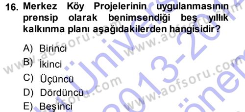 Kentleşme ve Konut Politikaları Dersi 2013 - 2014 Yılı (Final) Dönem Sonu Sınav Soruları 16. Soru