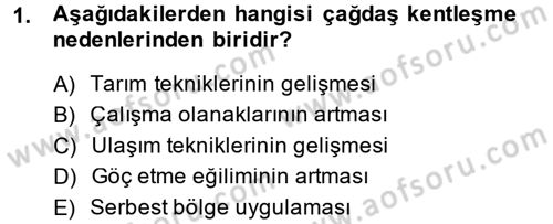 Kentleşme ve Konut Politikaları Dersi 2014 - 2015 Yılı (Final) Dönem Sonu Sınav Soruları 1. Soru