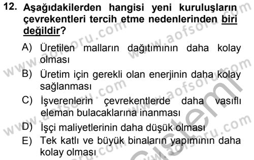 Kentleşme ve Konut Politikaları Dersi 2014 - 2015 Yılı (Final) Dönem Sonu Sınav Soruları 12. Soru