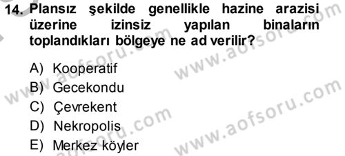 Kentleşme ve Konut Politikaları Dersi 2014 - 2015 Yılı (Final) Dönem Sonu Sınav Soruları 14. Soru