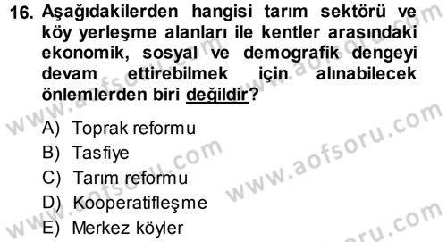 Kentleşme ve Konut Politikaları Dersi 2014 - 2015 Yılı (Final) Dönem Sonu Sınav Soruları 16. Soru