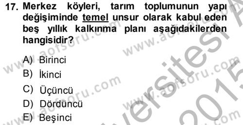 Kentleşme ve Konut Politikaları Dersi 2014 - 2015 Yılı (Final) Dönem Sonu Sınav Soruları 17. Soru