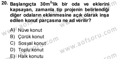 Kentleşme ve Konut Politikaları Dersi 2014 - 2015 Yılı (Final) Dönem Sonu Sınav Soruları 20. Soru