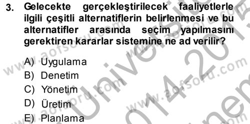 Kentleşme ve Konut Politikaları Dersi 2014 - 2015 Yılı (Final) Dönem Sonu Sınav Soruları 3. Soru