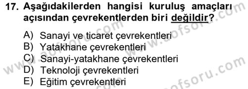Kentleşme ve Konut Politikaları Dersi 2014 - 2015 Yılı Tek Ders Sınav Soruları 17. Soru