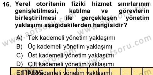 Kentleşme ve Konut Politikaları Dersi 2015 - 2016 Yılı (Vize) Ara Sınav Soruları 16. Soru