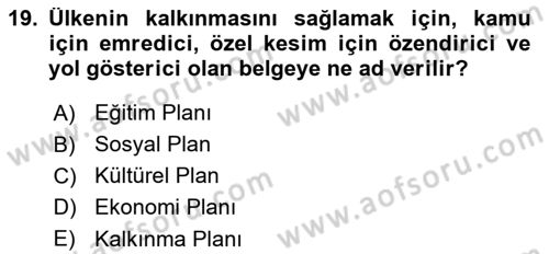 Kentleşme ve Konut Politikaları Dersi 2015 - 2016 Yılı (Final) Dönem Sonu Sınav Soruları 19. Soru