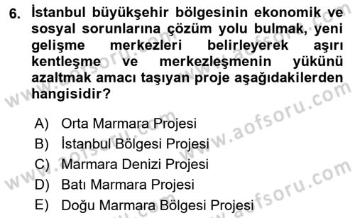 Kentleşme ve Konut Politikaları Dersi 2015 - 2016 Yılı (Final) Dönem Sonu Sınav Soruları 6. Soru