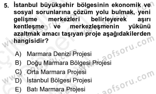 Kentleşme ve Konut Politikaları Dersi 2015 - 2016 Yılı Tek Ders Sınav Soruları 5. Soru
