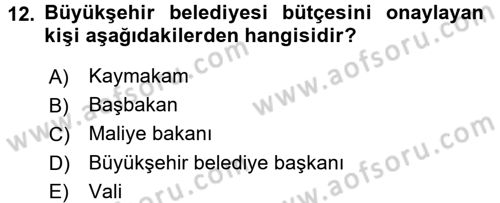 Kentleşme ve Konut Politikaları Dersi 2016 - 2017 Yılı 3 Ders Sınavı 12. Soru