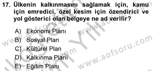 Kentleşme ve Konut Politikaları Dersi 2016 - 2017 Yılı 3 Ders Sınavı 17. Soru