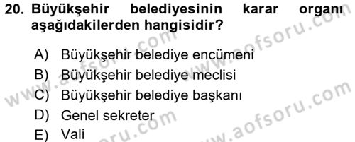 Kentleşme ve Konut Politikaları Dersi 2016 - 2017 Yılı 3 Ders Sınavı 20. Soru