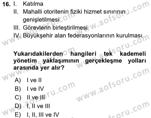 Kentleşme ve Konut Politikaları Dersi Ara Sınavı Deneme Sınav Soruları 16. Soru