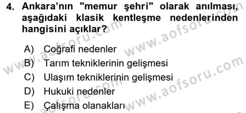 Kentleşme ve Konut Politikaları Dersi Ara Sınavı Deneme Sınav Soruları 4. Soru