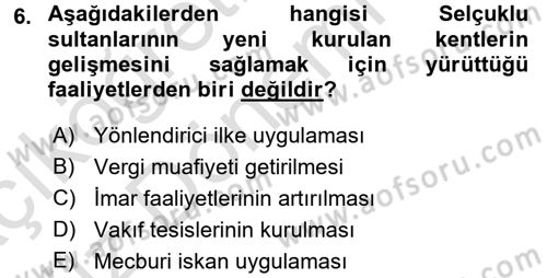 Kentleşme ve Konut Politikaları Dersi Ara Sınavı Deneme Sınav Soruları 6. Soru