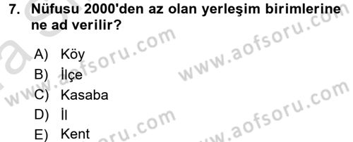 Kentleşme ve Konut Politikaları Dersi Ara Sınavı Deneme Sınav Soruları 7. Soru