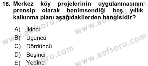 Kentleşme ve Konut Politikaları Dersi 2016 - 2017 Yılı (Final) Dönem Sonu Sınav Soruları 16. Soru