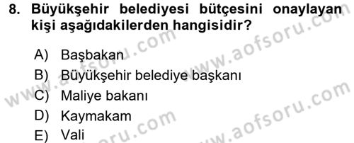 Kentleşme ve Konut Politikaları Dersi 2016 - 2017 Yılı (Final) Dönem Sonu Sınav Soruları 8. Soru