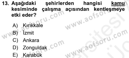 Kentleşme ve Konut Politikaları Dersi 2017 - 2018 Yılı 3 Ders Sınav Soruları 13. Soru