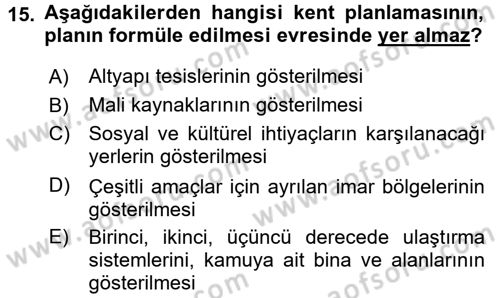 Kentleşme ve Konut Politikaları Dersi 2017 - 2018 Yılı 3 Ders Sınav Soruları 15. Soru