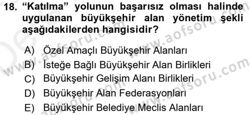 Kentleşme ve Konut Politikaları Dersi 2017 - 2018 Yılı 3 Ders Sınav Soruları 18. Soru