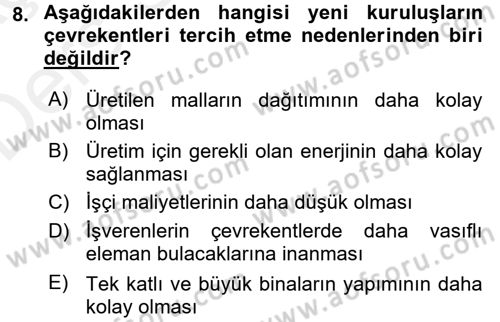 Kentleşme ve Konut Politikaları Dersi 2017 - 2018 Yılı 3 Ders Sınav Soruları 8. Soru
