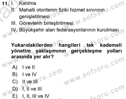 Kentleşme ve Konut Politikaları Dersi Ara Sınavı Deneme Sınav Soruları 11. Soru