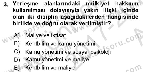Kentleşme ve Konut Politikaları Dersi Ara Sınavı Deneme Sınav Soruları 3. Soru