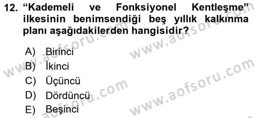 Kentleşme ve Konut Politikaları Dersi 2018 - 2019 Yılı 3 Ders Sınavı 12. Soru