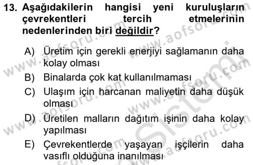 Kentleşme ve Konut Politikaları Dersi 2018 - 2019 Yılı 3 Ders Sınav Soruları 13. Soru