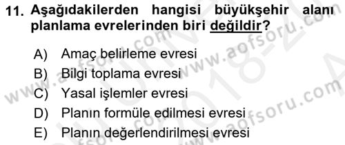 Kentleşme ve Konut Politikaları Dersi Ara Sınavı Deneme Sınav Soruları 11. Soru