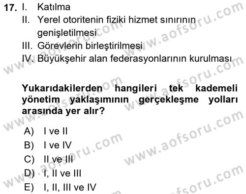 Kentleşme ve Konut Politikaları Dersi 2018 - 2019 Yılı (Vize) Ara Sınav Soruları 17. Soru